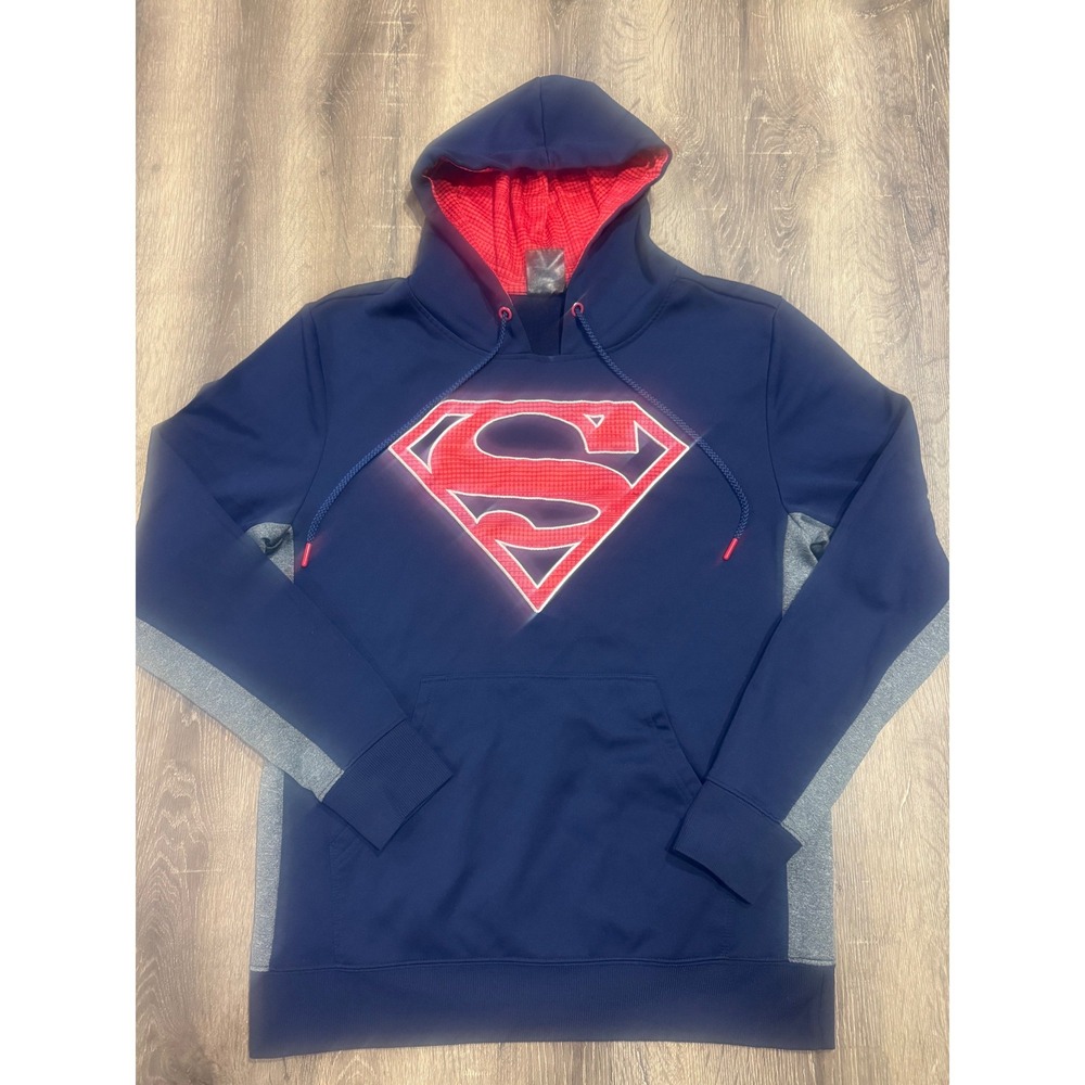 Superman DC Comics Performance Hoodie Navy Blue Gray Red Shield Logo‎ Mens Large - Picture 2 of 9
